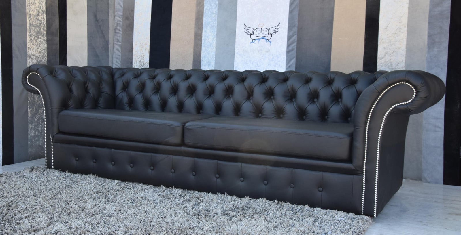 Chesterfield 3-zits bank met lederen bekleding