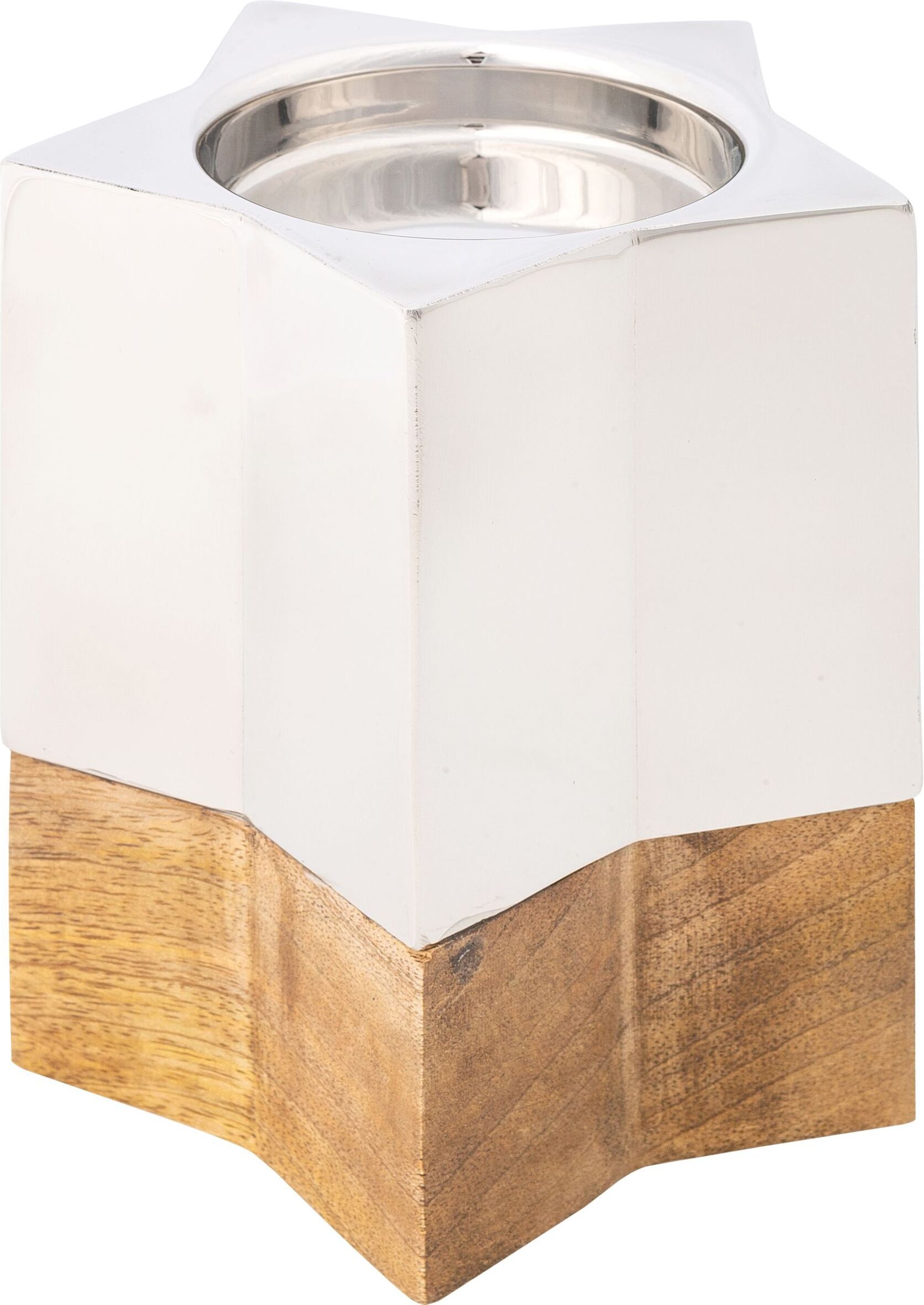 Kerzenhalter CREATIV DECO "Weihnachtsdeko", weiss (antikweiß, braun), H:15,5cm Ø:14cm, Edelstahl, Kerzenhalter, Kerzenhalter, edle Kombi aus Edelstahl und Holz antikweiß, braun B/H/T: 15,5cm