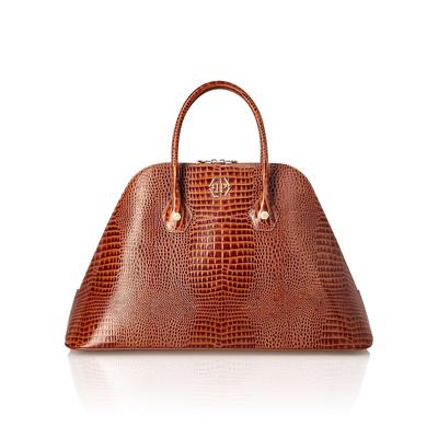 Schultertasche PHILIPP PLEIN "Cocco Crocco Geprägt", Damen, braun (04, braun), Taschen Schultertasche