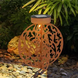 Dekoleuchte Solarlampe orientalische Stecklampe rostfarben Gartenlampe Erdspieß Solarleuchte Metall für Außen, Metall, 1x LED warmweiß, LxBxH 20x20x31 cm