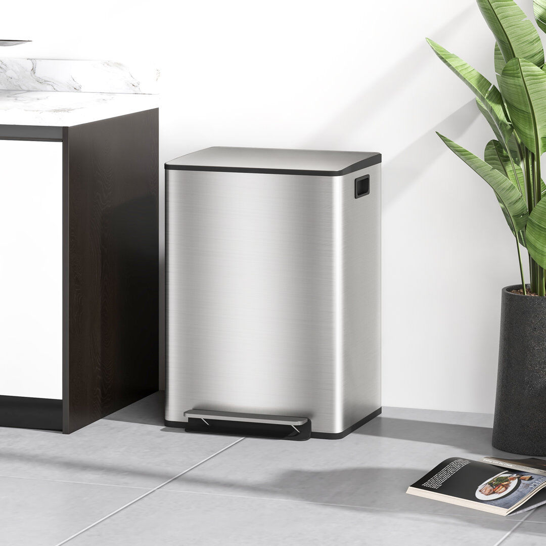 Brayden Studio 2 x 25L Double Kitchen Bin, Pedal Bin with Soft-Close Lid, Black Silver;Black 66.8cm H x 47.7cm W x 37.5cm D/60