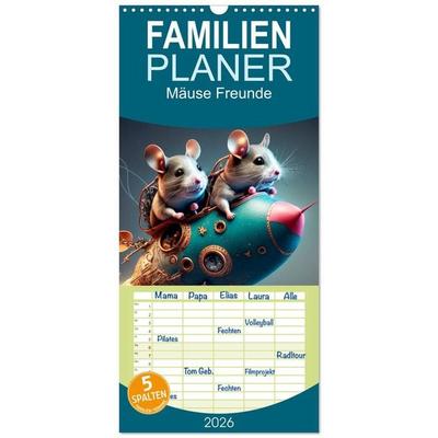 Familienplaner 2026 - Mäuse Freunde mit 5 Spalten (Wandkalender, 21 x 45 cm) CALVENDO
