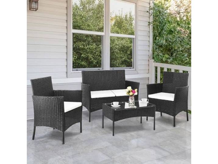 Ensemble de salon de jardin en rotin - ALIGHTUP - 2pcs fauteuils + 1pc causeuse + table basse - Noir