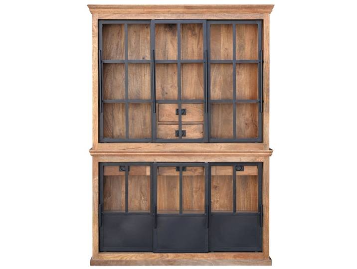 Schrank HOXT Wandschrank massiv Mangoholz & Eisen Vitrine Industrial