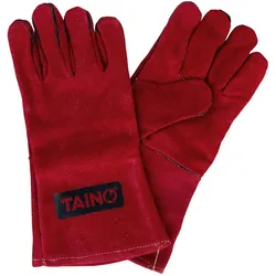 TAINO Grillhandschuhe Leder Hitzebeständig mit Fingern Universalgröße Rot