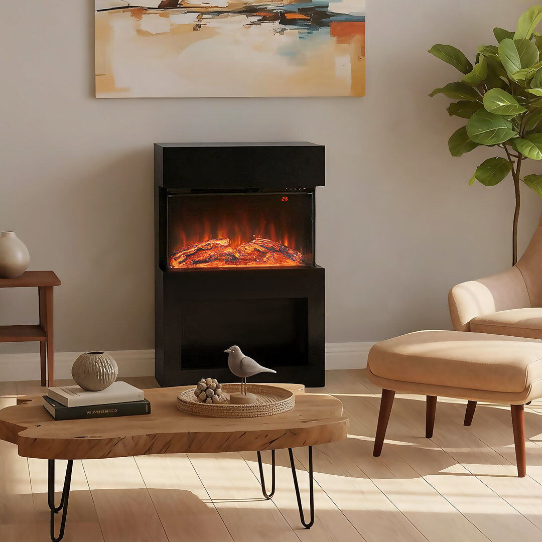Ivy Bronx HOMCOM 1000W/2000W Electric Fire and Mantel with Remote & Timer Black 75
