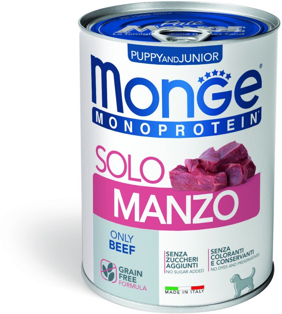 Monge Monoprotein Paté Puppy & Junior solo Manzo 400 g Alimento Umido per Cani Cuccioli