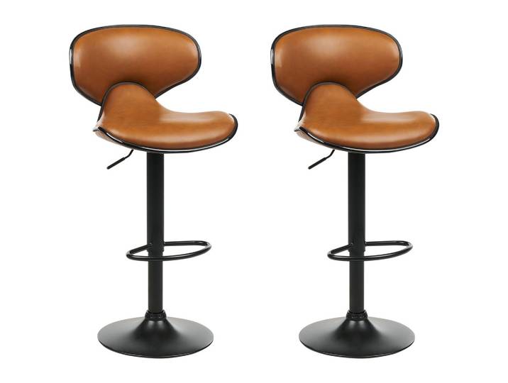 BARHOCKER 2er-Set Kunstleder goldbraun/schwarz höhenverstellbar Conway