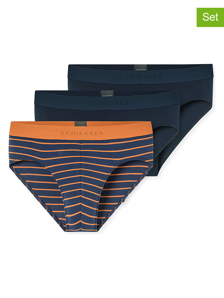 Schiesser 3er-Set: Slips in Dunkelblau/ Orange - XL