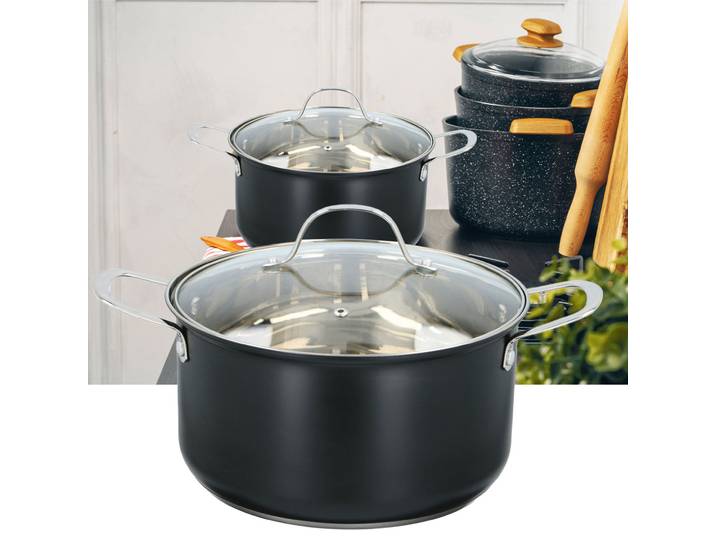 Kochtopf mit Deckel, schwarz, Ø 24cm x 13,5 cm, rostfreier Edelstahl, ca. 6L