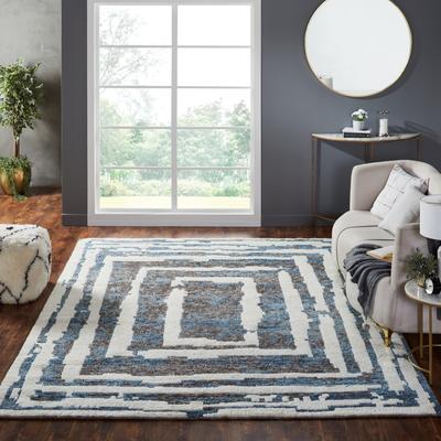 KALATY Abstract Geometric Shag Blue/Grey Area Rug
