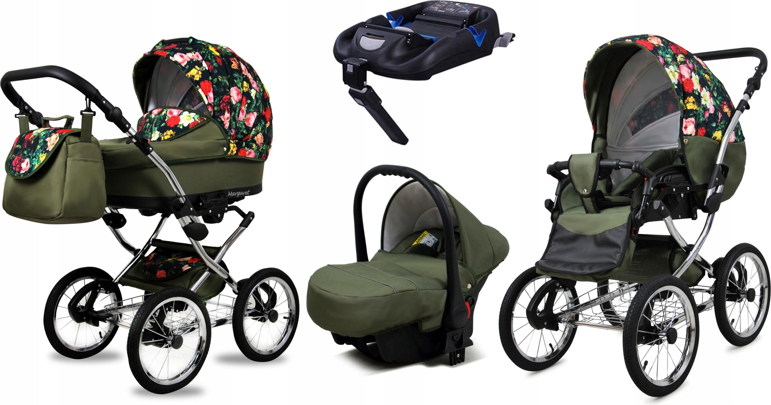 BabyLux Margaret Exclusive | 4in1 Kinderwagen Set | Roses with tulips on lack | Kombikinderwage