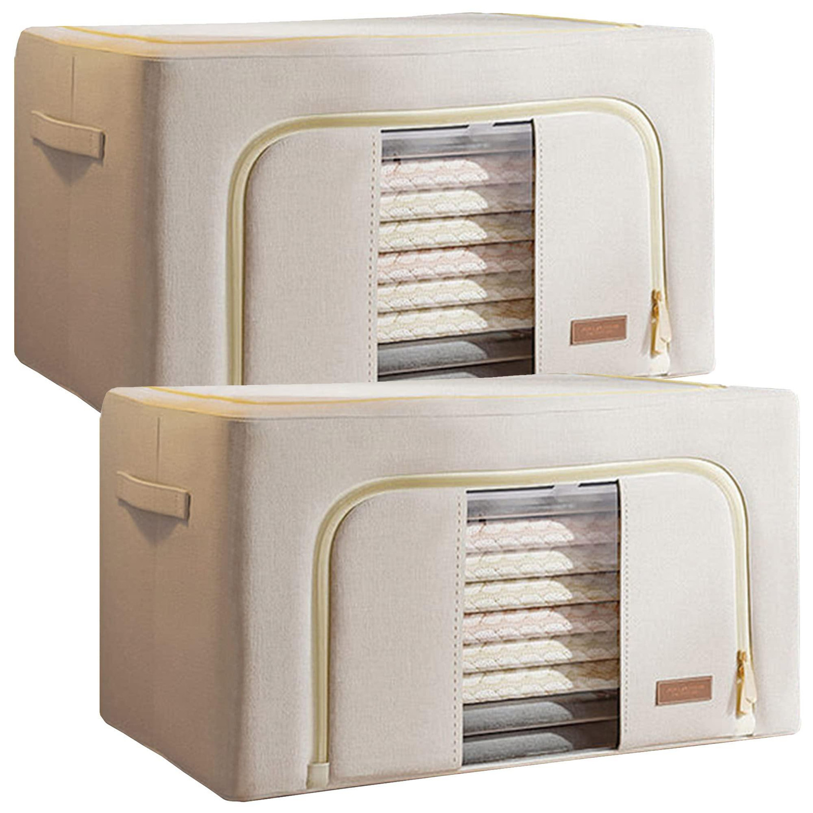 Dripio Set van 2 Opvouwbare en Stapelbare Opbergboxen, 200 liter, Beige, Textiel