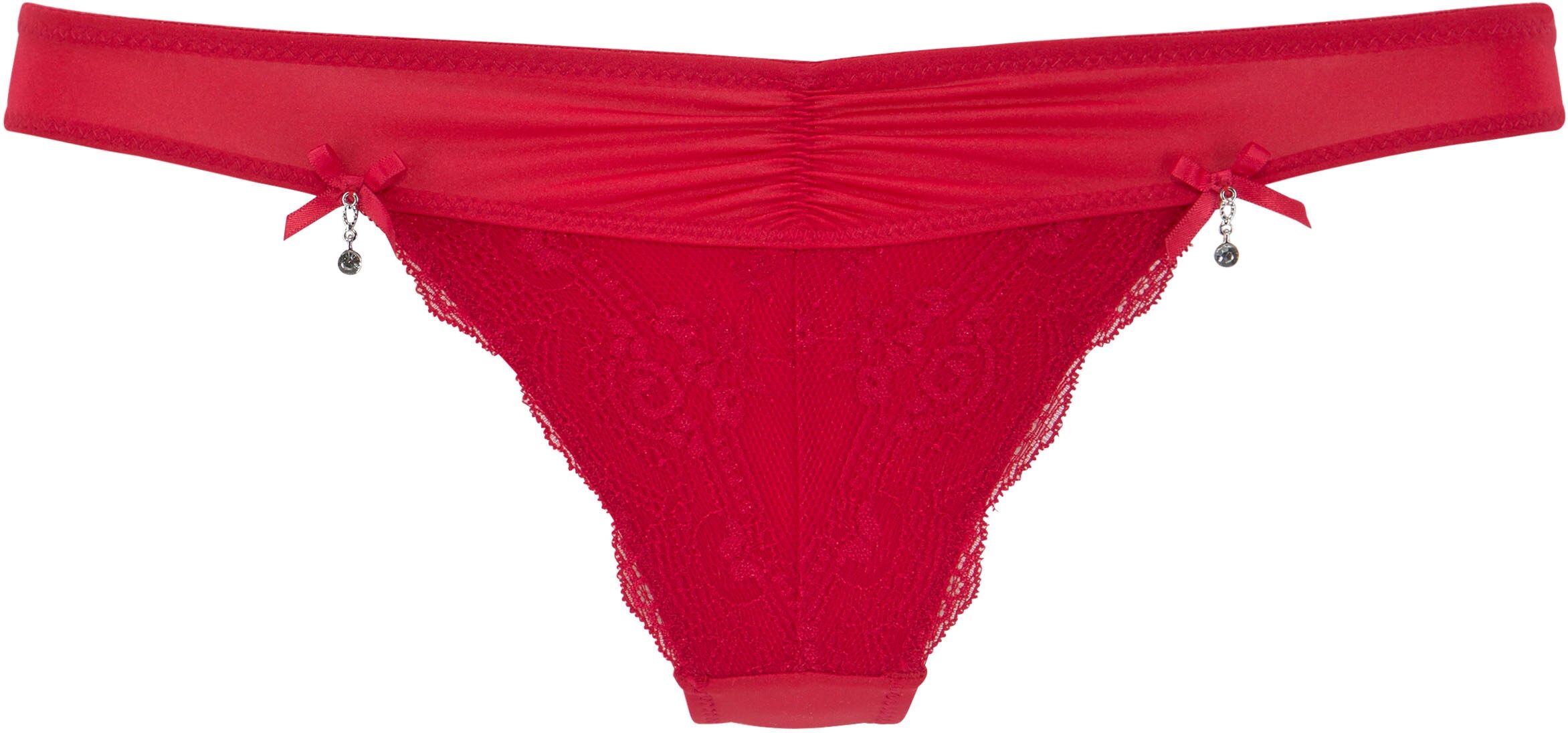 String LASCANA, Damen, Gr. 32/34, rot, Microtouch, Obermaterial: 90% Polyamid, 10% Elasthan, Unterhosen String, mit Zierschleifen und Glitzeraccessoire rot 32/34