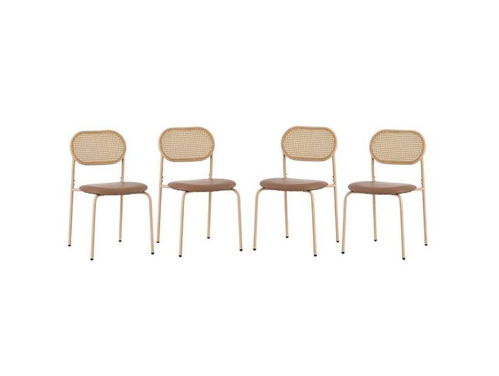 Sweiko Esszimmerstuhl (Freizeitstuhl,Rattan-Rückenlehne,Kunstleder-Kissen,Metallbeine, 4 St), Metallbeine