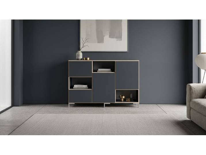 Schwarzes Sideboard - Kommode, Schwarz, Maßgefertigt Premium Dekore Schwarz Multiplex Kante
