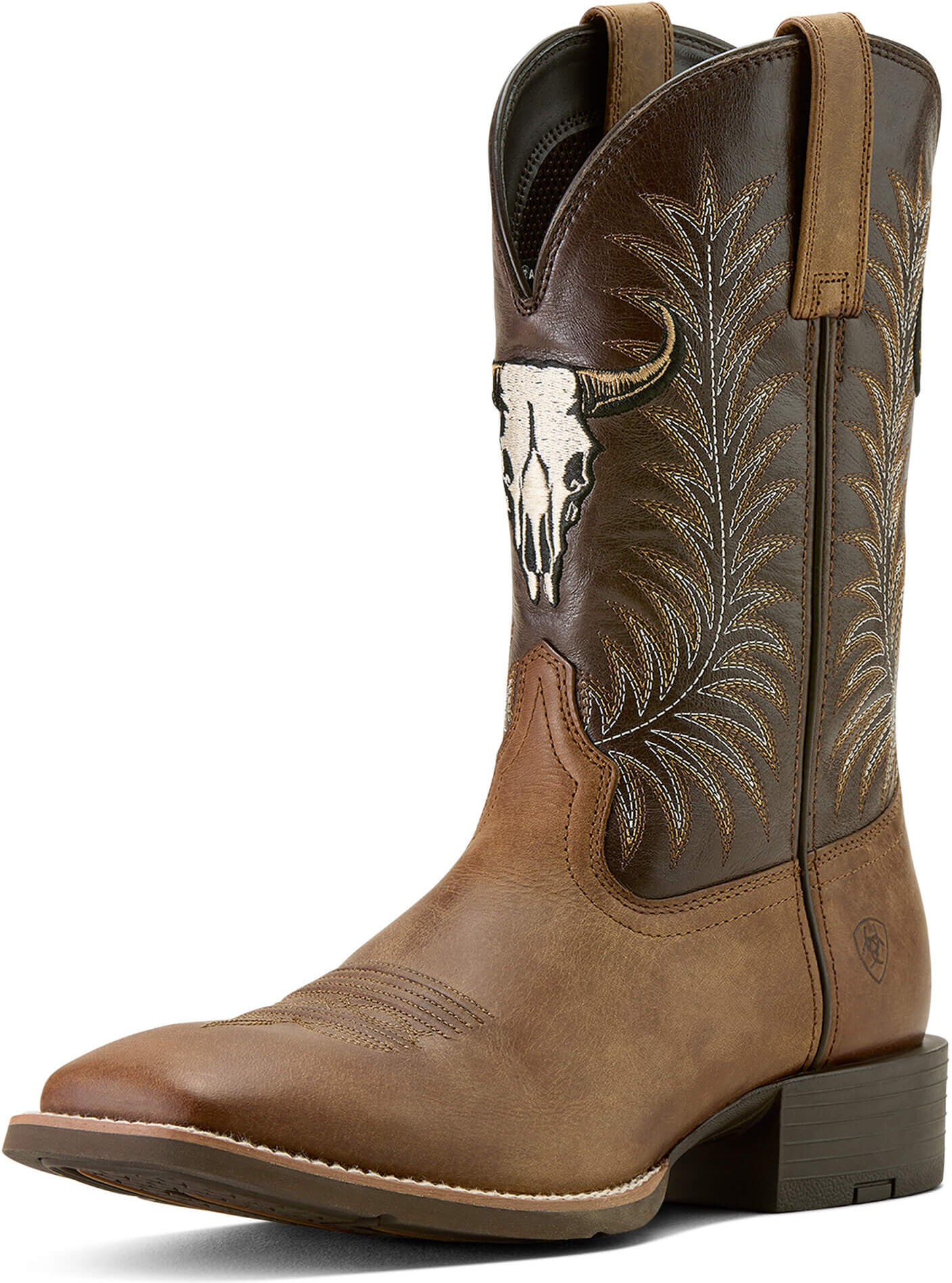 Men's Sport Steer Skull Wide Square Toe Cowboy Boots in Sandstorm Bitter Chocolate, Size: 8 D / Medium by Ariat