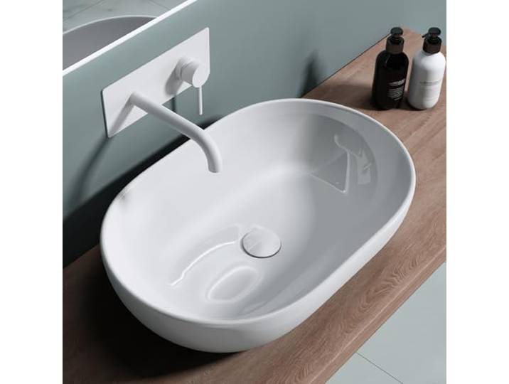 doporro Lavabo Vasque à Poser Lave-Mains Blanc en Céramique 60x42x14cm pour Salle de Bain\, Brüssel322