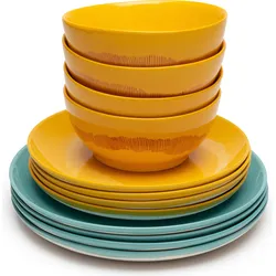 Feast Tafelservice gelb-blau, 12-teilig