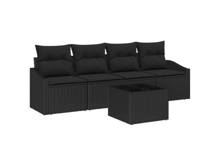 ZQQLVOO Sofa Set 5 STK. Schwarz Synthetisch Poly Rattan Mittel-Sitz, zwei Arm-Sofas, Tisch, Kissen, wasserabweisende Tasche, höhenverstellbare Tischplatte, Stahlrahmen, UV-beständig