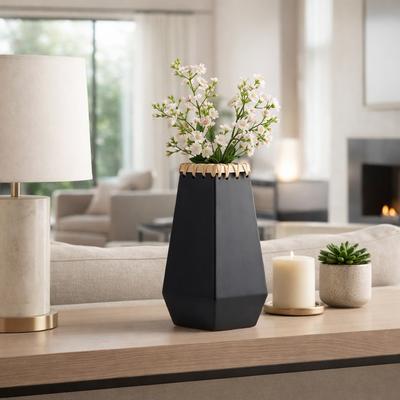 Sagebrook Home Decorative Vase - Black Ceramic Weaving Detail Design, 11 in