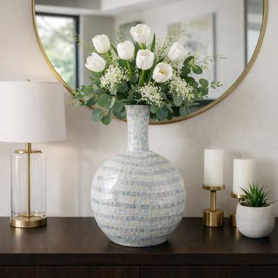 Sagebrook Home Decorative Vase - Ceramic Capiz Mosaic Gourd