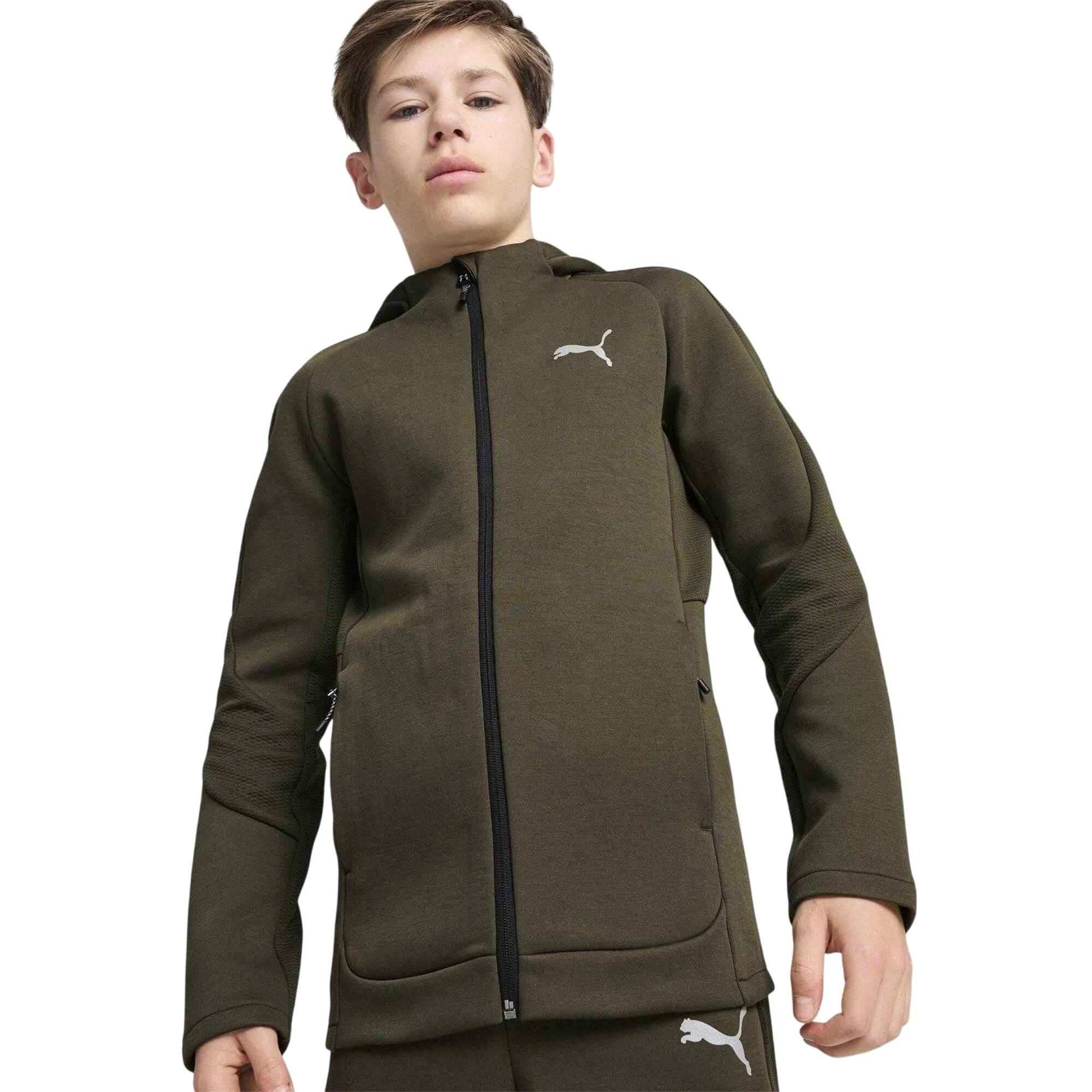 Puma - Hoodie mit durchgehendem Reißverschluss für Kinder (Dunkel-Olive)
