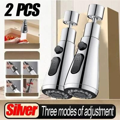 Uplift Picks Universal Kitchen Faucet Extender 360 Rotate Splash Filter Aerator Nozzle 2 Pcs Silver