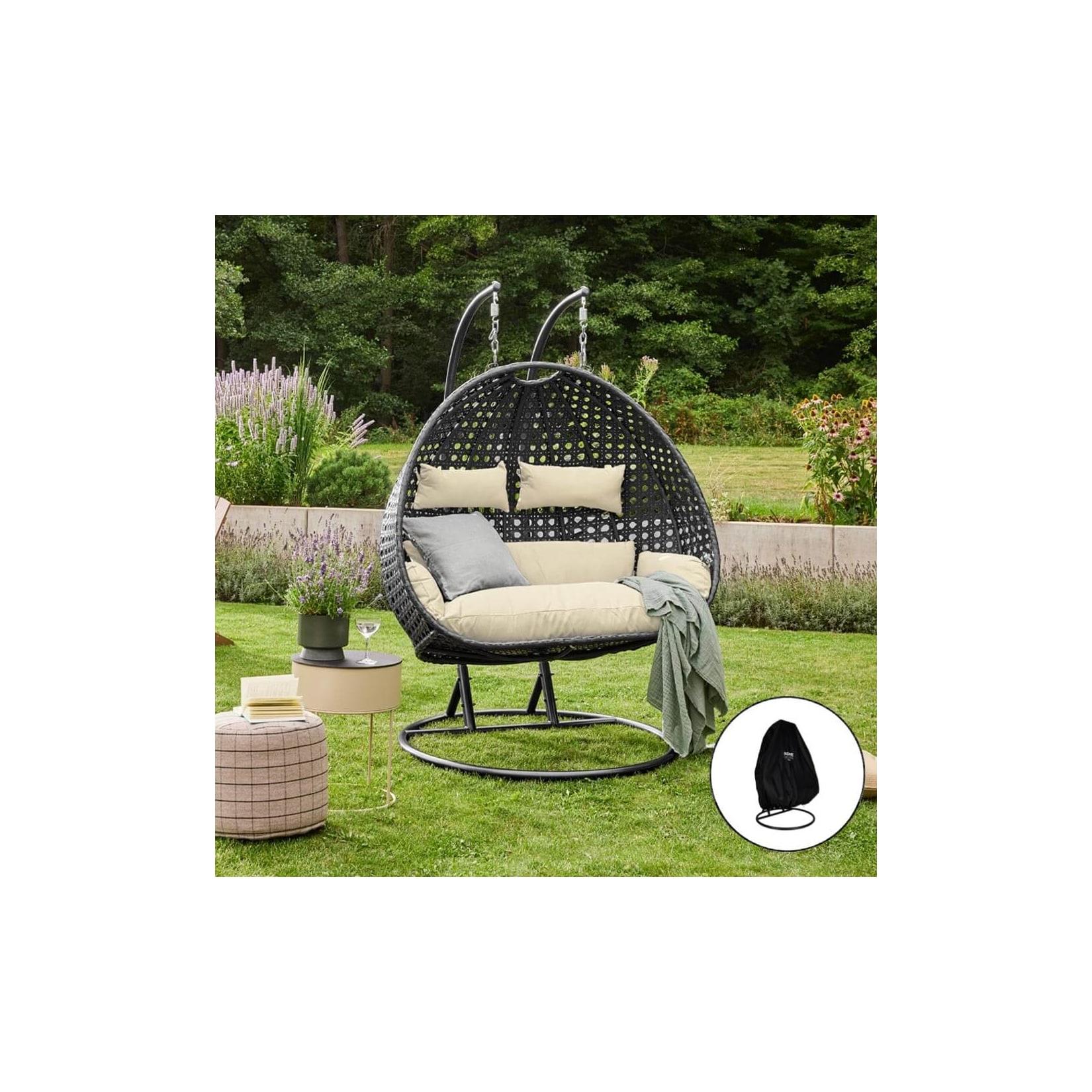 HOME DELUXE Polyrattan Hängesessel nur Korb und Kissen TWIN DELUXE - Schwarz/Creme