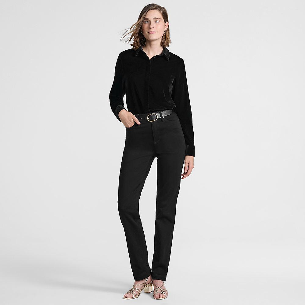Samtbluse für Damen in Petite-Größe, Damen, size: petite, Schwarz, Polyester, by Lands' End