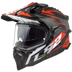 LS2, Motorradhelm, MX701 EXPLORER SPIRE Integralhelm schwarz-titanium-rot XXL (XXL)