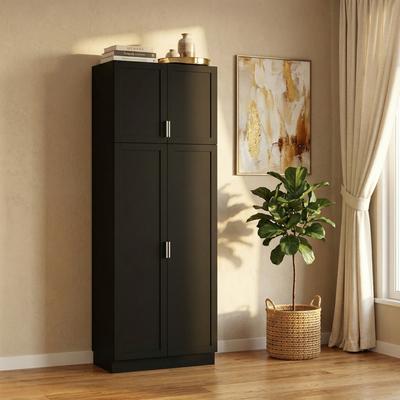 FUFU&GAGA Tall Bookshelf with Doors, 4-Tier Storage Bookcase Cabinet, Freestanding Wooden Bookcase