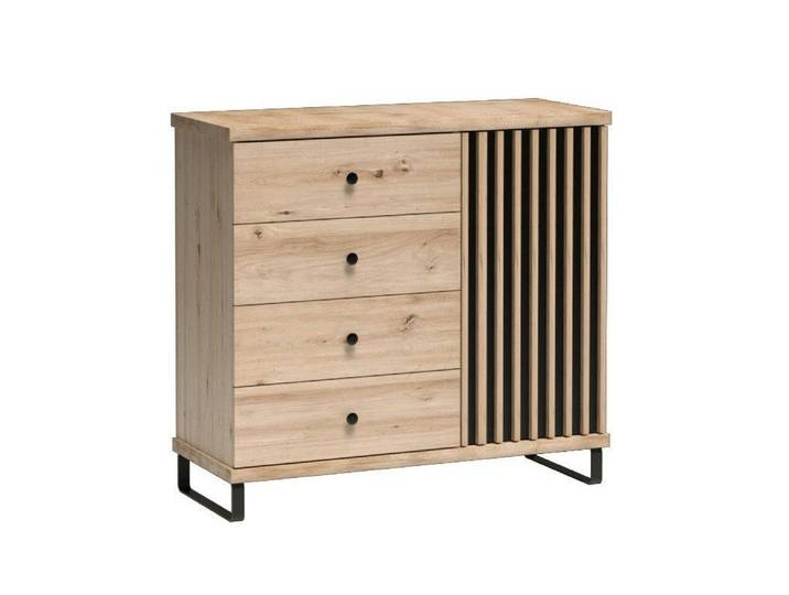 Beautysofa Kommode CAYA C‑5 mit 4 Schubladen, Artisan Eiche & Schwarz, Soft-Close, optional mit Metallfüßen