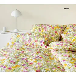 Elegante Mako-Satin Bettwäsche Tulpen - 155x220 cm + 40x80 cm	weiss