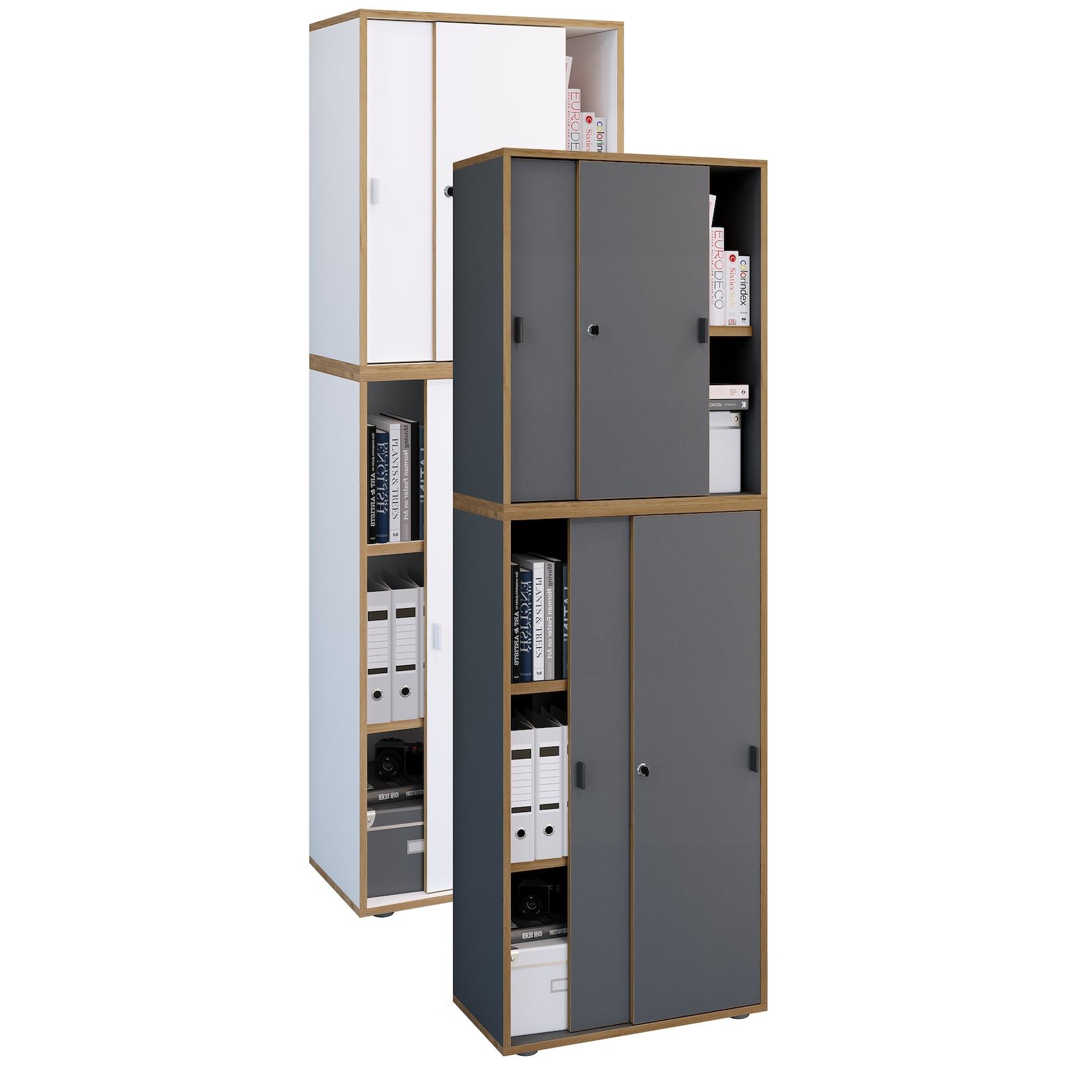 VCM Holz Büroschrank Ordner Aktenschrank Büromöbel Schrank Salia 5-fach Breite 60 cm Schiebetüren