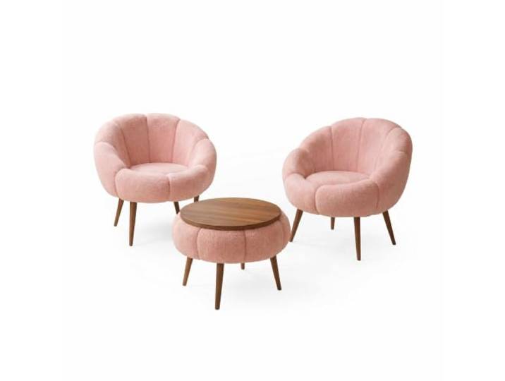 Hanah Home Elegant Wing Chair & Coffee Table Set (3 Pieces), Pink 100% Melamine Coated Particle Board, Ash Tree Legs Soft Fabric & Design