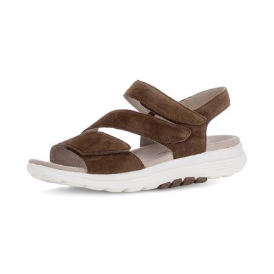 Riemchensandale GABOR, Damen, Gr. 40, braun (dunkelbraun), Ziegenveloursleder, Schuhe Riemchensandale, Keilabsatz, Sandalette mit typischer Laufsohle, G-Weite (=weit)