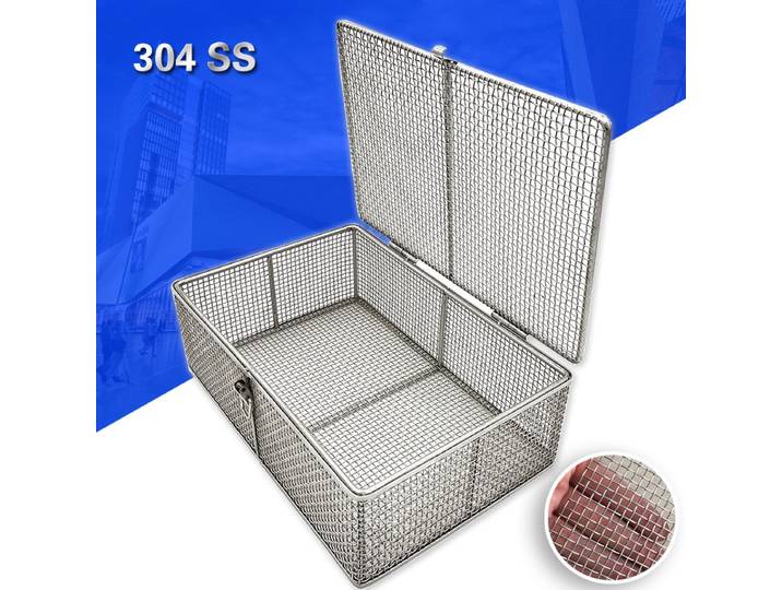 Panier rectangulaire en acier inoxydable 304 avec couvercle, panier de nettoyage multifonctionnel avec filtre d'égouttage, résistant aux hautes températures