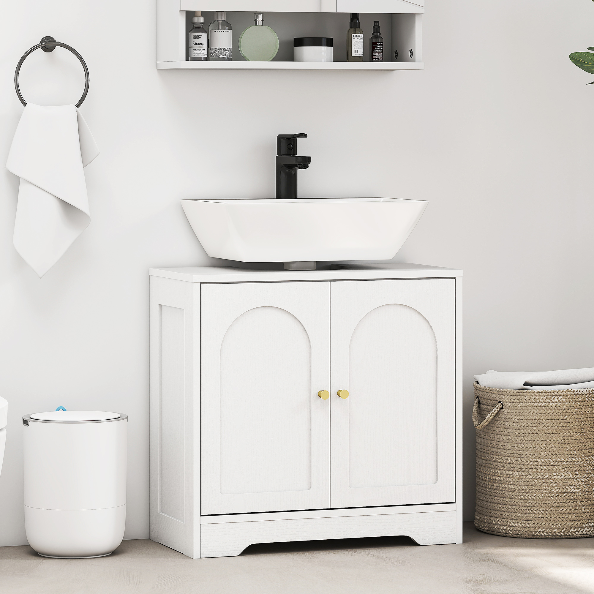 Homcom Mobile Sotto Lavabo Bagno a 2 Ante con Ripiano Regolabile su 3 Livelli, in Legno, 60x30x65 cm, Bianco   Aosom Italy