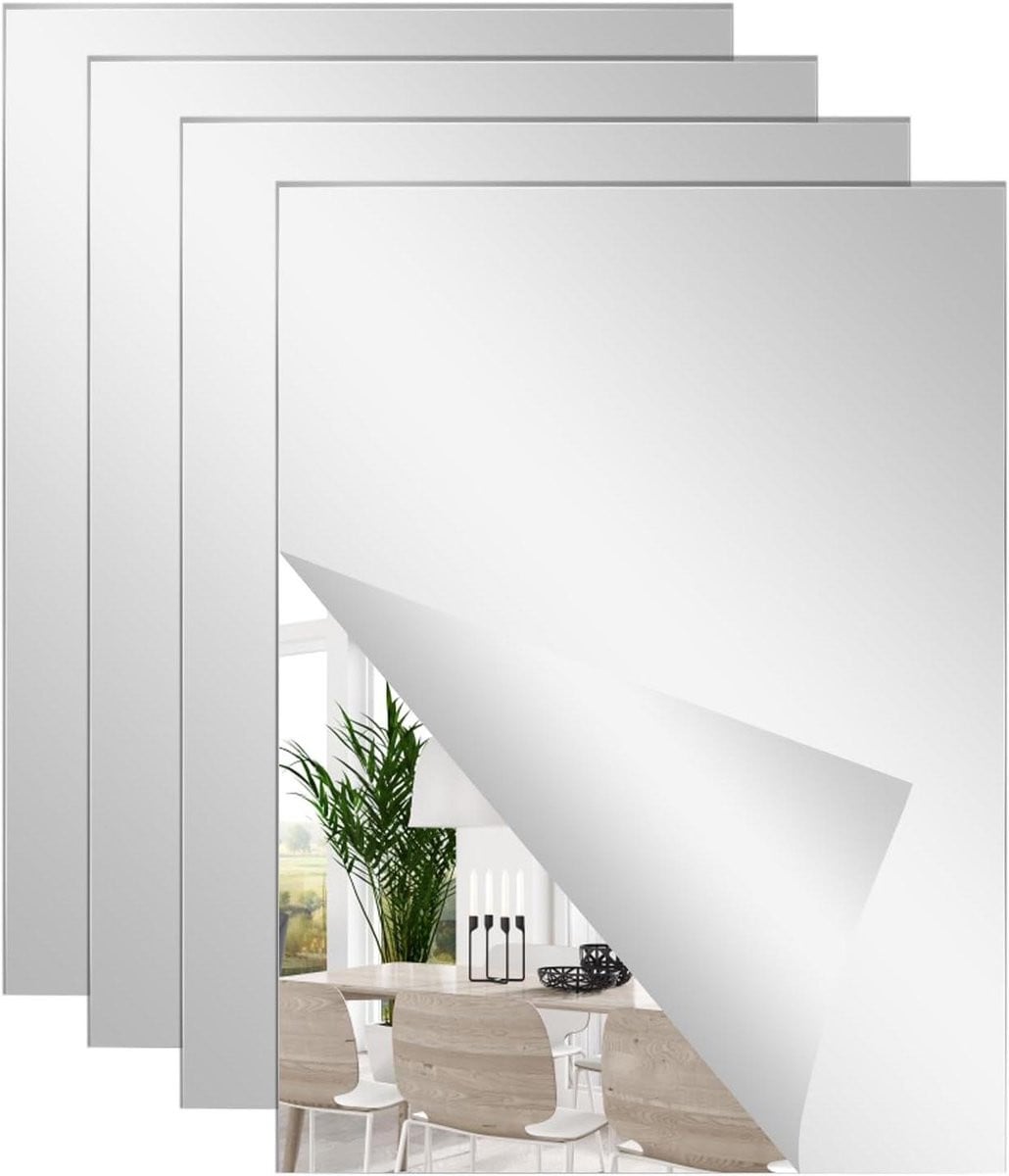 Spiegel Folie Zelfklevende Tegels Interieur Decoratie Zilverkleurig 4 stuks B: 20 cm, H: 30 cm