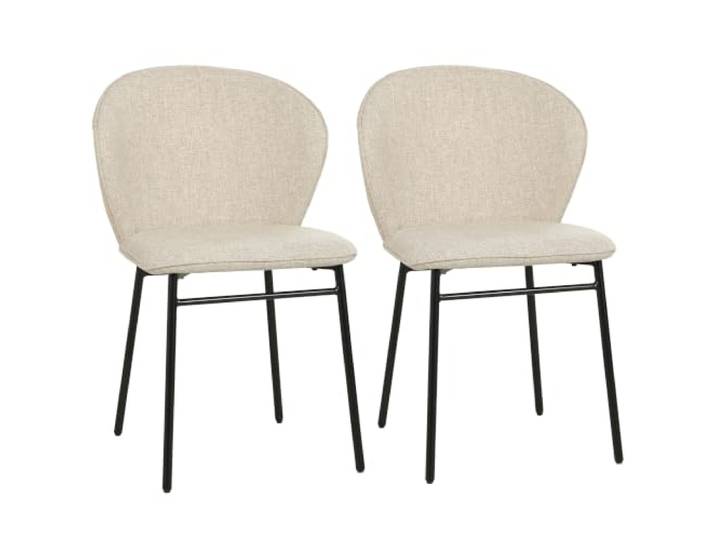 HOMCOM 2er-Set Esszimmerstühle, Moderne Küchenstühle mit Bezug in Leinenoptik, Rückenlehne und Stahlbeinen, cremeweiß
