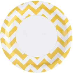 Amscan 999497 - Pappteller »Yellow Chevron« (gelb/weiß, Ø23cm, 8 Stück)