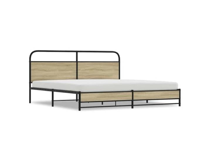 PUGYNBK Bettrahmen ohne Matratze Metall Eiche Sonoma 183 x 213 cm Robuster Stahl, vielseitiges Kopfteil, Lattenrost, stabile Beine für Schlafzimmer
