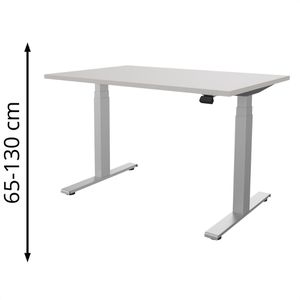 fm-Büromöbel Schreibtisch fouraction, lichtgrau / silber, elektrisch höhenverstellbar, 120 x 65-130 x 80 cm
