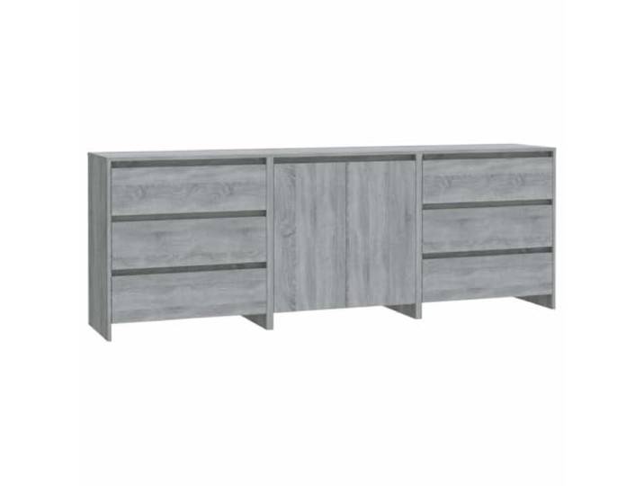 HGFDVCMR 3-TLG. Sideboard Set Grau Sonoma Holzwerkstoff 70 cm Flexibles 3er Beistellschrank Set für Wohnzimmer und Schlafzimmer. Reichlich Stauraum mit Schubladen und Türen.