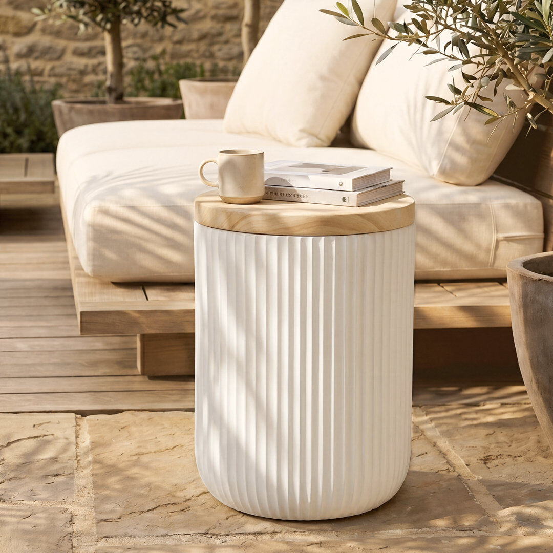 Brambly Cottage Round Solid Wood Outdoor Side Table - 32 cm W 32 cm D White