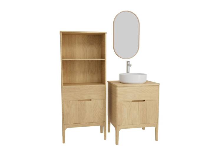 Meuble simple vasque 60cm + vasque + robinet + miroir + colonne