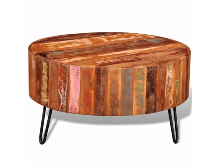 Runder Couchtisch aus Recyceltem Holz, Massivholz, Eisenbeine Vintage-Stil, exotisches Design, Massivholzplatte, handgefertigt, Eisenbeine, Wohnzimmer