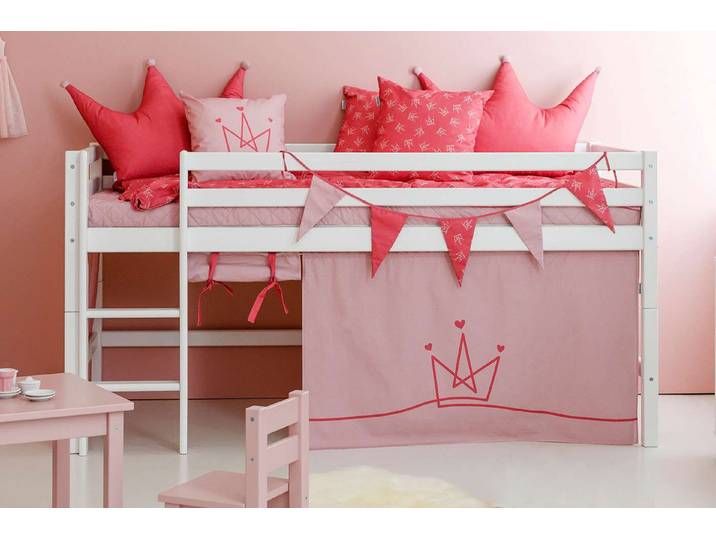 Hochbett HOPPEKIDS ECO Dream, Kinderbett, Spielbett, Halbhohes Bett aus Massivholz , rosa (weiß, prinzessin rosa), B:101cm H:105cm L:208cm, Kinderbett: 100% Massivholz: Nordische Kiefer, Vorhang: 100% Baumwolle, Hochbetten, Hochbett, inkl. Vorhang-Set Creator, Bettgrösse & Matratze wählbar
