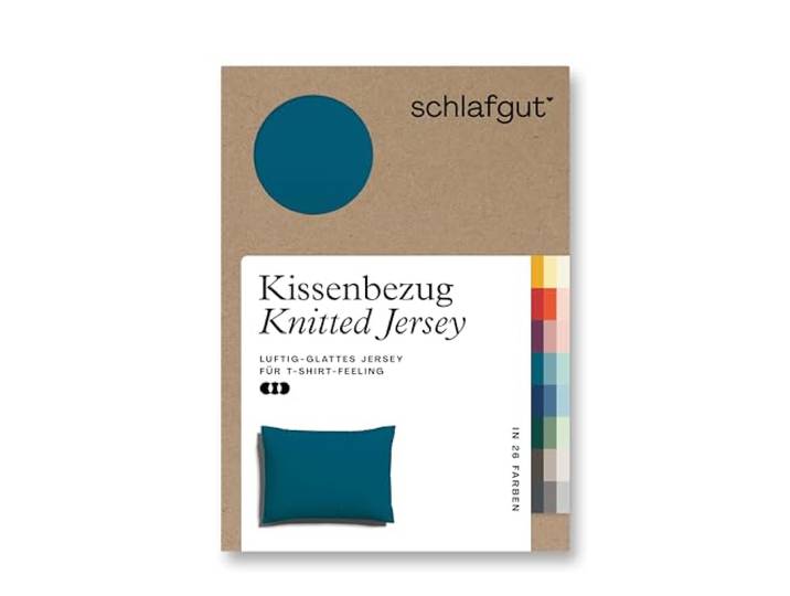 schlafgut Knitted Jersey Kissenbezug 70x90 cm Petrol Deep Uni weicher Premium Kopfkissenbezug einzeln, faltenfrei mit Elasthan